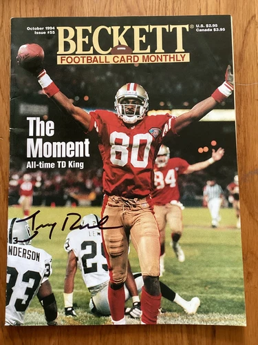JERRY RICE AUTOGRAPHED BECKETT BASEBALL CARD MONTHLY 1994 "The MOMENT" TD KING