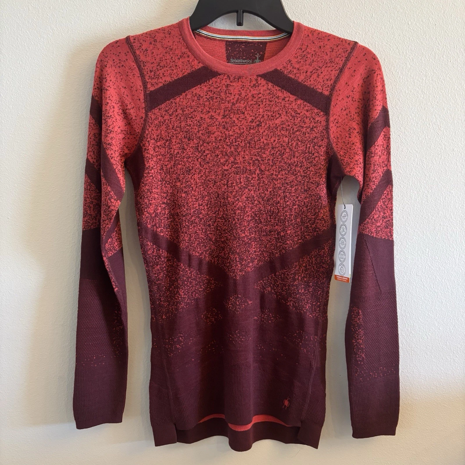 Smartwool Women’s Intraknit Active Merino Base Layer Top-BlackCherry-Small NEW