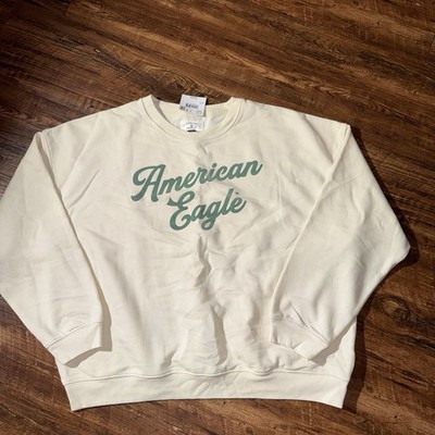 American Eagle Tan Green Felt Logo Pullover Sweater Women s XL NEW $50