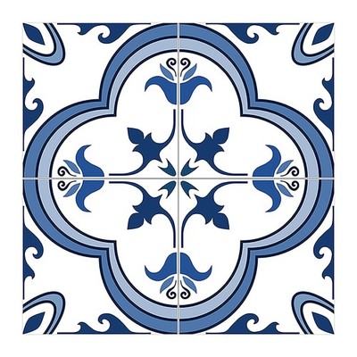 Blue-White Peel and Stick Wallpaper Tile Stickers 6x6 in, 2D Vinyl Decorative...