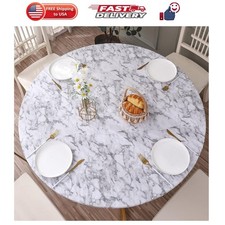 Round Vinyl Fitted Tablecloth with Flannel Backing Elastic Edge Design Table ...
