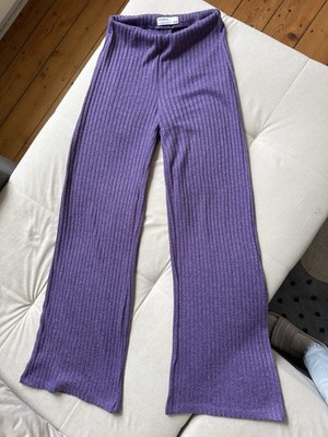 Bershka High Waist Flared Pants Wide Leg Hose Schlaghose Rippstrick Hose Lounge