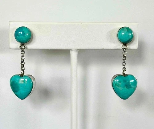 Jay King Dtr Mine Finds Sterling Silver Heart Turquoise Dangle Post Earrings