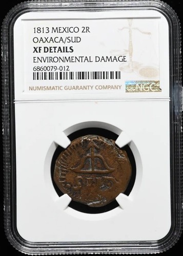 1813 MEXICO, Revolution War of Independence, Oaxaca SUD 2 Reales 2R Coin NGC XF - Picture 2 of 5