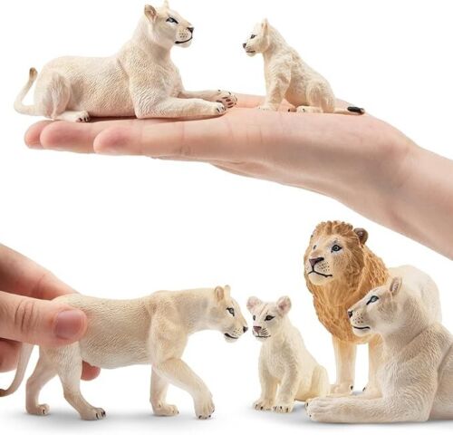 Toymany 6PCS White Lion Figurine Set with Cubs Realistic Jungle Animals for Kid - Picture 5 of 8