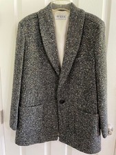 Vintage Women's Tweed Jacket Blazer Wool Warm Lined Grey Gray Brown Medium M