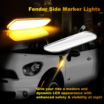 LED Turn Signal Light Assembly Fits for MINI Cooper R60 R61 2011-2017 Sealed and Waterproof Surface Mounted Installation 2Pcs Clear Lens Front Fender Side Marker Replace OEM Side Marker Lamp 