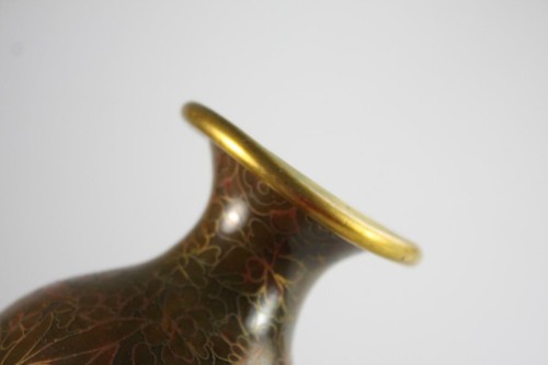 VINTAGE CHINESE ENAMEL BROWN CLOISONNE FLORAL VASE - Bild 6 von 8
