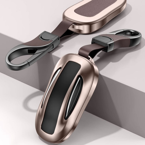 Aluminum Alloy Leather Car Key Fob Case Cover Bag For Tesla Model X 2016-2020 - Picture 9 of 19