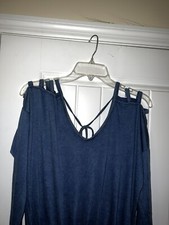 She and sky womens boutique blue romper long sleeve strappy shoulder large