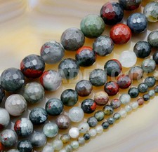 Faceted Natural Bloodstone Jasper Gemstone Round Beads 15.5'' 4mm 6mm 8mm 10mm