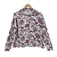 Lands  End Women  s Long Sleeve Turtleneck Top Large 14-16 Floral Print Cotton