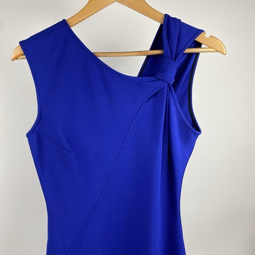 VIctoria Beckham Blue Bow Strap Midi Zipper Dress Bodycon Sz 6 Italy Sleek - Picture 4 of 23