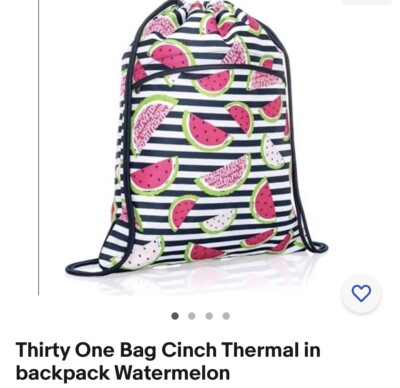 Thirty-One backpack- brand new! Watermelon and navy stripes. Cinch style Thirty-One Cinch Sac Bag Drawstring Backpack First Mate | eBay main image 4
