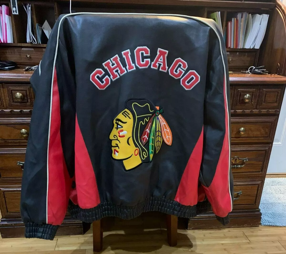 Chicago blackhawks leather best sale jacket