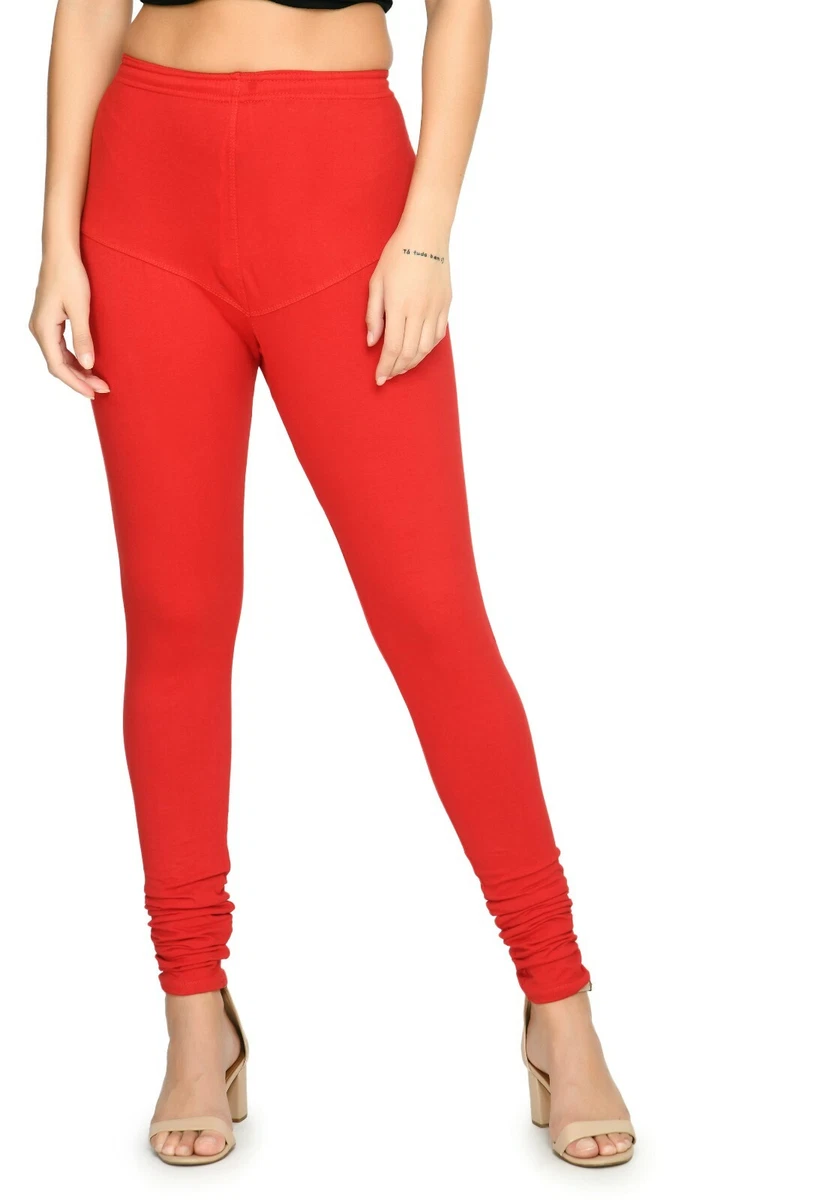 Indian Women Red High Quality Leggings Solid Churidar Free Size New Yoga  Pants