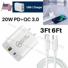 20W PD QC 3.0 Fast Wall Charger USB C Power Adapter Cord For iPhone 13 12 11 XR