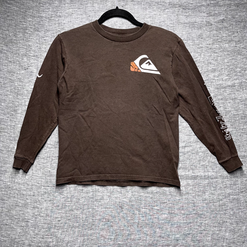 Vintage Quicksilver Brown Long Sleeve T-Shirt Boys Size Small Y2K Skater Grunge