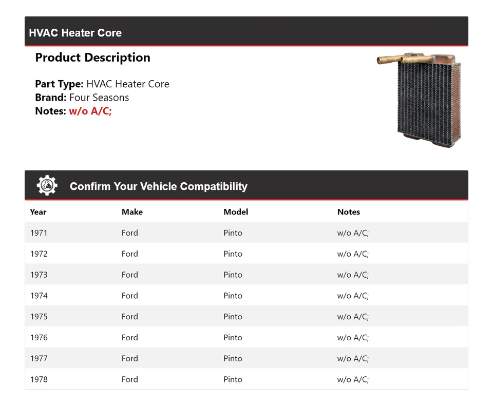 Para Ford Pinto 1971-1978 HVAC núcleo de calefacción 4 estaciones 1972 1973 1974 1975 1976 Foto 2 de 4