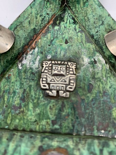 Aschenbecher Streichholzschachtel Halter Peru Kolumbian Sterling Emblem Grün Emaille über Kupfer - Bild 4 von 11