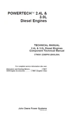 John Deere 2.4L & 3.0L Diesel Engine Component Technical Service Manual - CTM301