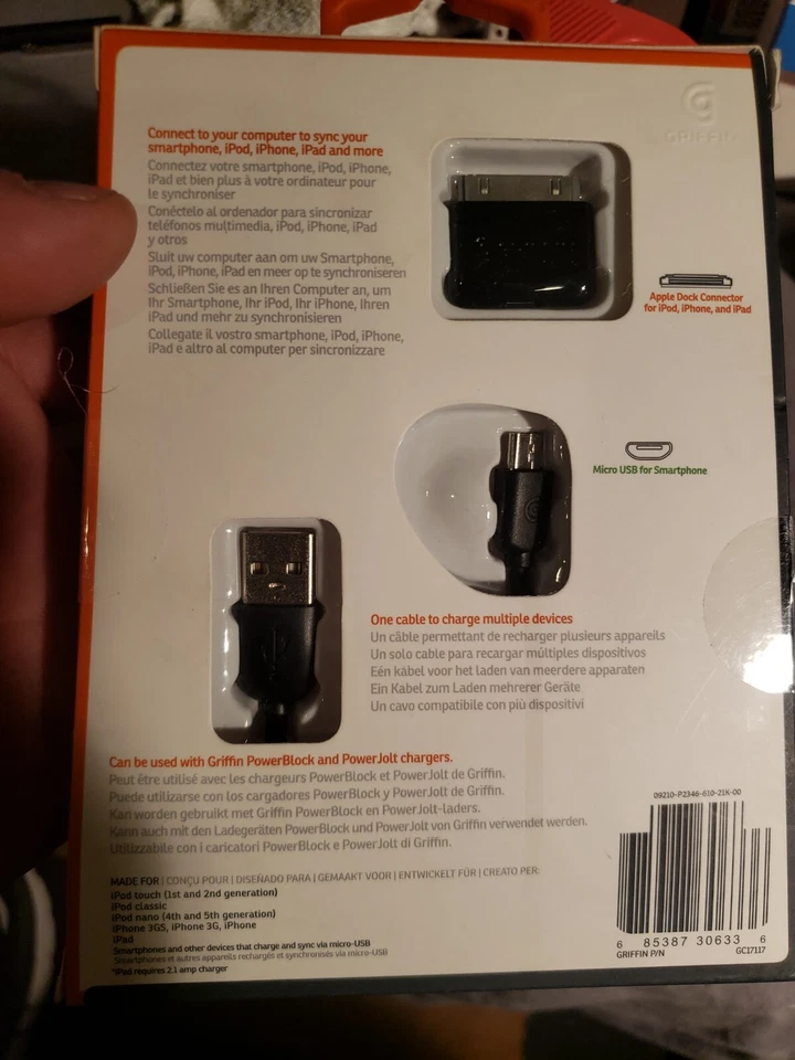 Original Griffin Charge Sync Micro Data Cable Kit for Apple iPhone 4 iPad Galaxy - Image 2 of 2