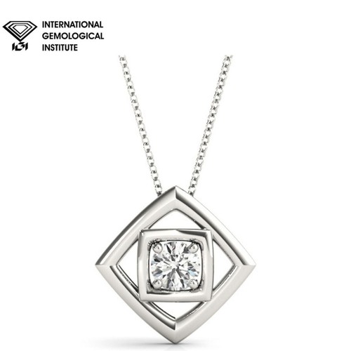 IGI Certified Lab-Created Diamond Modern Bezel Set Solitaries Diamond Pendants - Picture 20 of 27