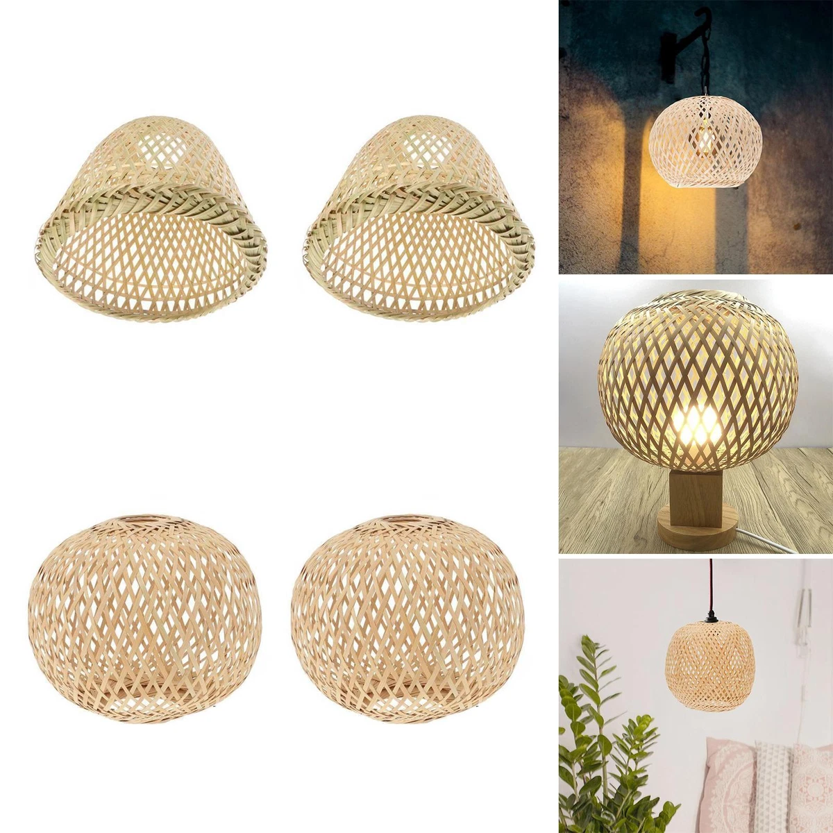 4pieces Bamboo Woven Lampshade Rustic Lamp Shade for Hotel Kitchen