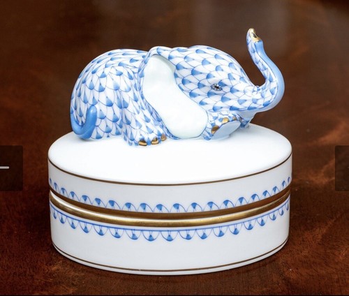 First Edition Herend Replacement Oval Box Bottom ONLY Blue Fishnet Hand Painted - Picture 6 of 11