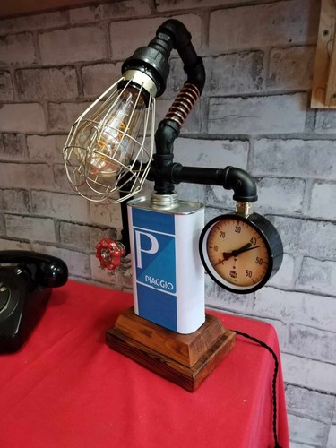 Vintage Industrie Quart Vespa Thema Öldose/Dose Dampf Punk Tischlampe - Bild 5 von 8