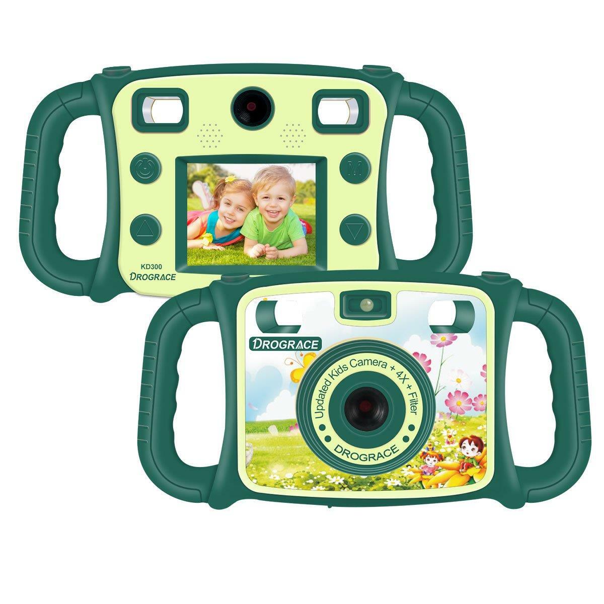 DROGRACE Kids Dual Selfie 1080P HD Digital Video Camera Gift 4X Zoom Flash Grün DROGRACE Kids Dual Selfie 1080P HD Digital Video Camera Gift 4X Zoom Flash Grün