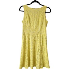 Adrianna Papell Yellow Lace Sleeveless Knee Length Dress Cocktail Formal Size 6P