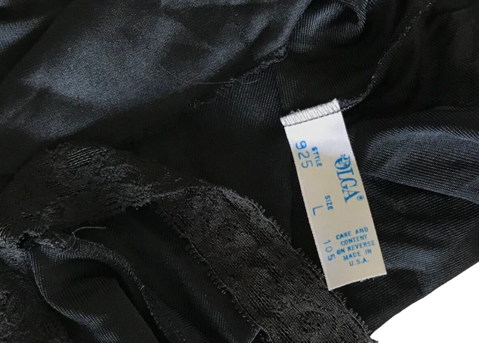 Camiseta sin mangas Olga Cami de colección lencería de nailon negra L camisa para dormir, segunda piel brillante Foto 4 de 4