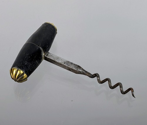 Antique Victorian Horn Handle Corkscrew Direct Straight Pull Brass end Wine 12cm