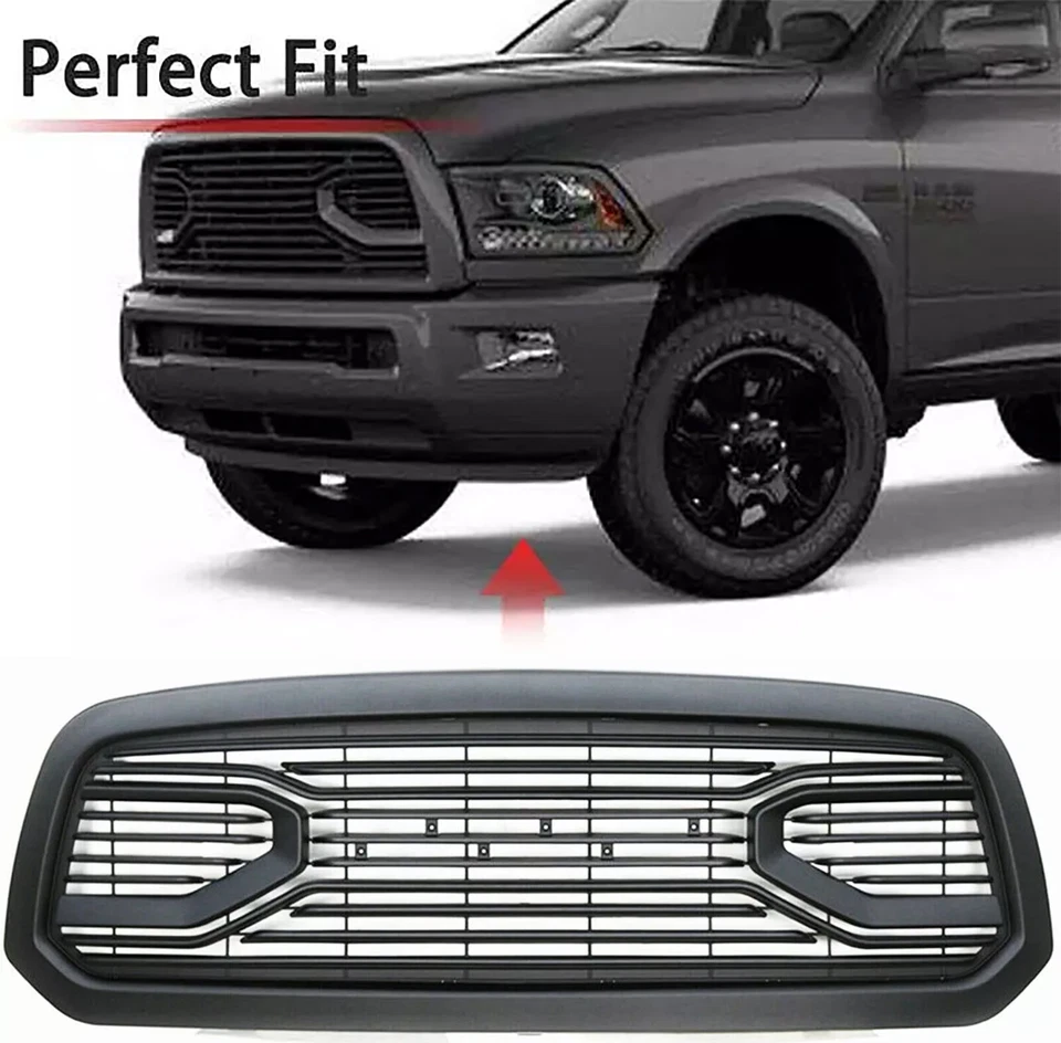 For 2013-2018 1500 Dodge Ram Front Grille Bumper Mesh Black Grill W/ Letters ABS Foto 2 de 4