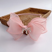 Pink Crystal Crown Organza Headband, Trendy Luxury Headband Birthday Girl Gift