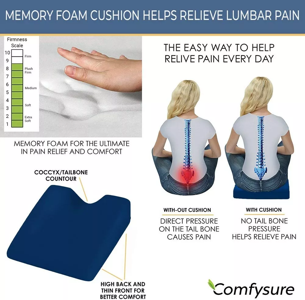 2 Pcs Memory Foam Seat Cushion Lumbar+Back Support Orthopaedi Coccyx Pain  Relief