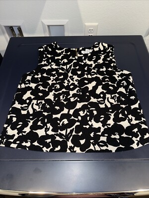 Katherine Barclay Womens Sleeveless Blouse Crop Top Black & White Floral Size-M