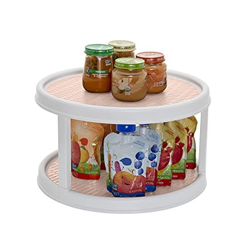 Non-Skid 2 Tier Pantry Cabinet Lazy Susan Turntable 12-Inch White/Pink - Picture 3 of 7