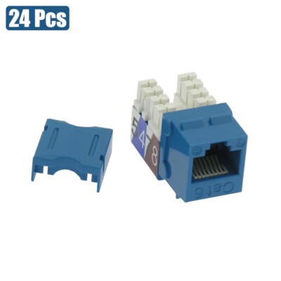 24 Pcs CAT6 RJ45 Network LAN Ethernet Keystone Jack 110 Punch Down Snap In Blue