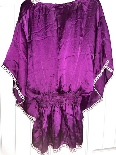 NUEVO Grace Elements Magenta Satin White Crochet Trim Blusa Top Size XL $49 - Imagen 3 de 12