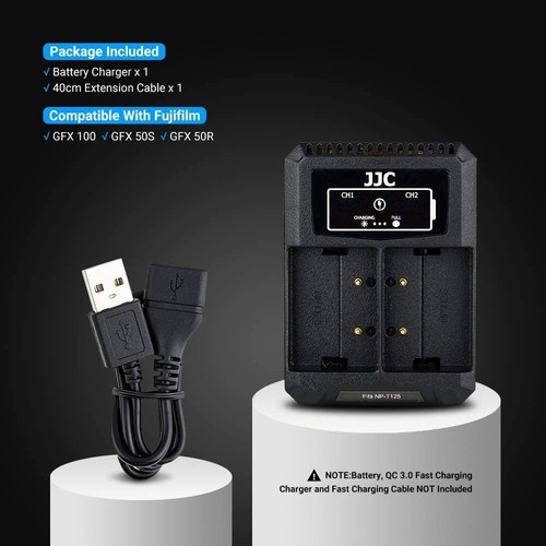 JJC Dual USB Charger for Fujifilm NP-T125 Battery on Camera GFX 100 50s 50R - Picture 6 of 7