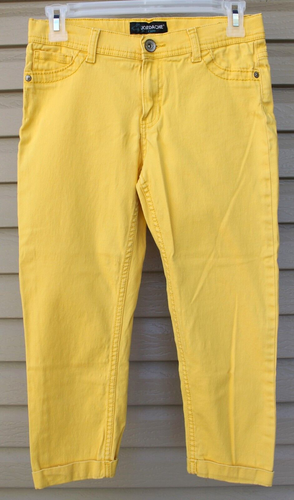 Jordache Girls' Capri Pants Sz 16 Yellow Capris Stretch Adjustable Waist Jeans