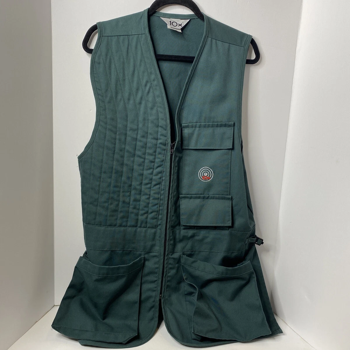 10X men's MEDIUM green Cotton Shooting Hunting Vest Big Pockets Made USA
