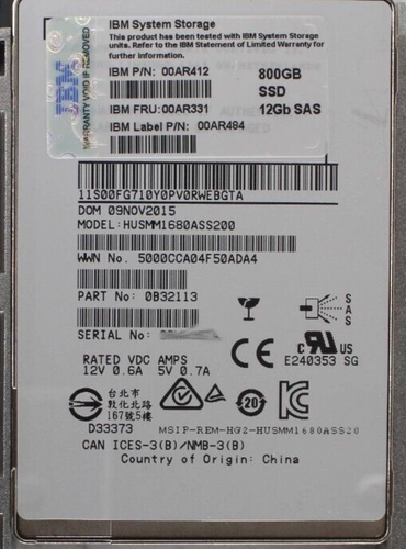 IBM 00AR412 800GB 2.5'' 12Gb SAS SSD 00AR331 HUSMM1680ASS200 w/ caddy 45W8687 - Picture 2 of 5