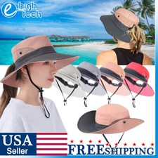 Women's Summer Bucket Hat Boonie Ponytail Wide Brim Sun Beach Cap UV Protection