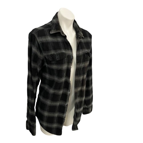 Upcycled Flannel Shirt Mens Medium Lite My Fire Beer Plaid Grunge Biker Rock - Picture 8 of 16