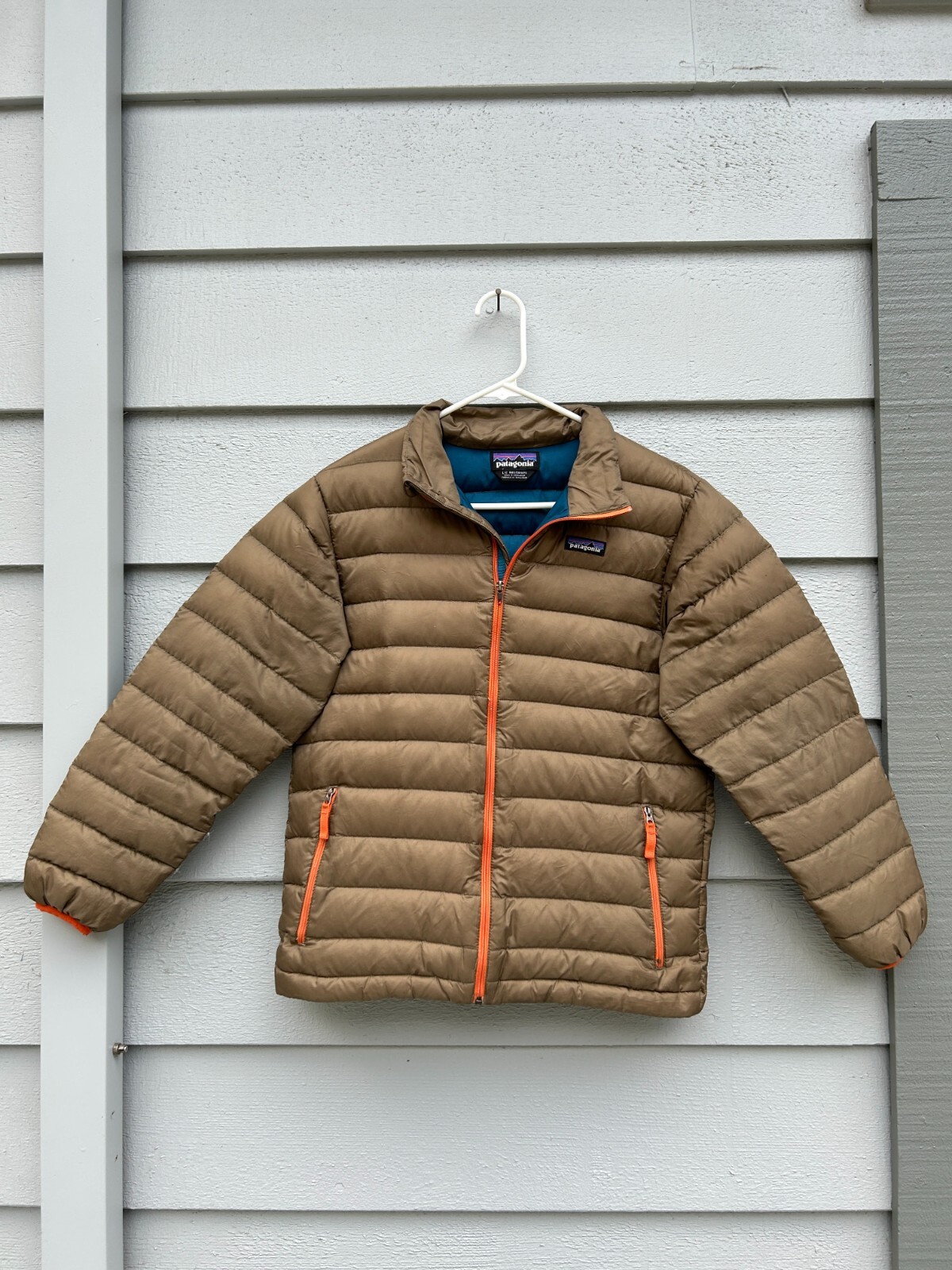 Patagonia Down Jacket Sweater Boys Kids 12 Large Light Brown Ski Snowboard  | eBay