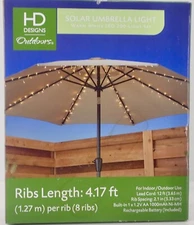 Solar Patio Umbrella String Rib Lights Garden Outdoor Length 4.17 ft Canopy New