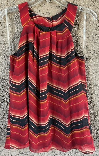 A Byer ärmellose Chiffon gefütterte Damen Medium Bluse Chevron rot schwarz gold